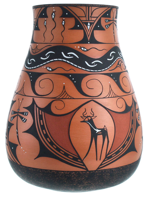 Zuni Indian Deer And Dragonfly Hand Crafted Pottery By Artist Darla Westika RX117977